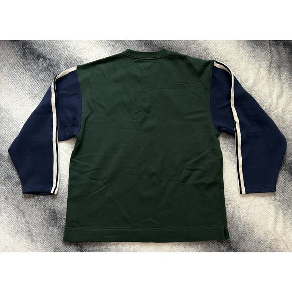 Vintage Tommy Hilfiger Crew Neck Varsity Logo Stripes Green Men Size Large - Picture 2 of 11